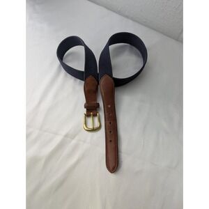 Vintage Coach Belt –‎ Navy Canvas & Brown Leather w Brass Buckle Sz 38 3880